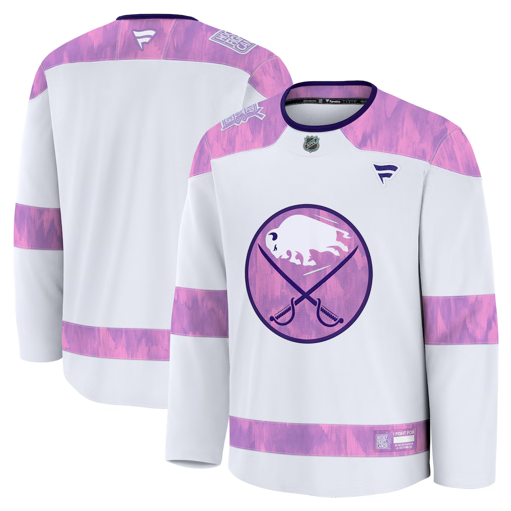 Men's Buffalo Sabres White 2024 Hockey Fights Cancer Practice Blank Jersey