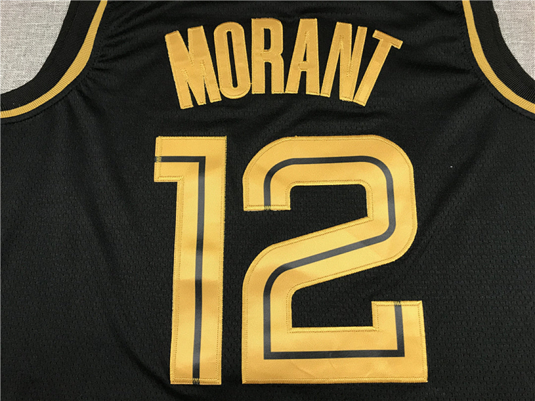 Ja Morant# 12 Memphis Grizzlies Black & Gold Edition Embroidered Jersey