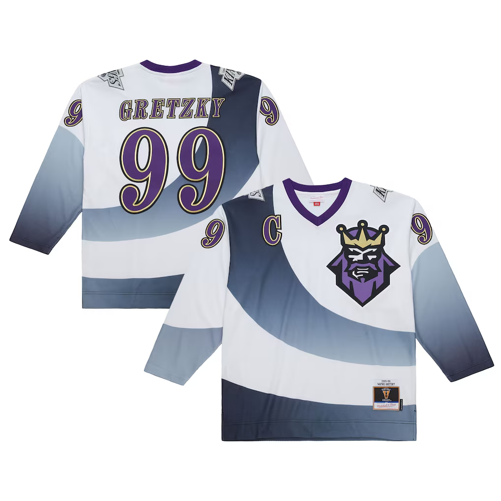Men's Los Angeles Kings Wayne Gretzky #99 Mitchell & Ness Gray White Big & Tall 1995-96 Blue Line 2.0 Jersey