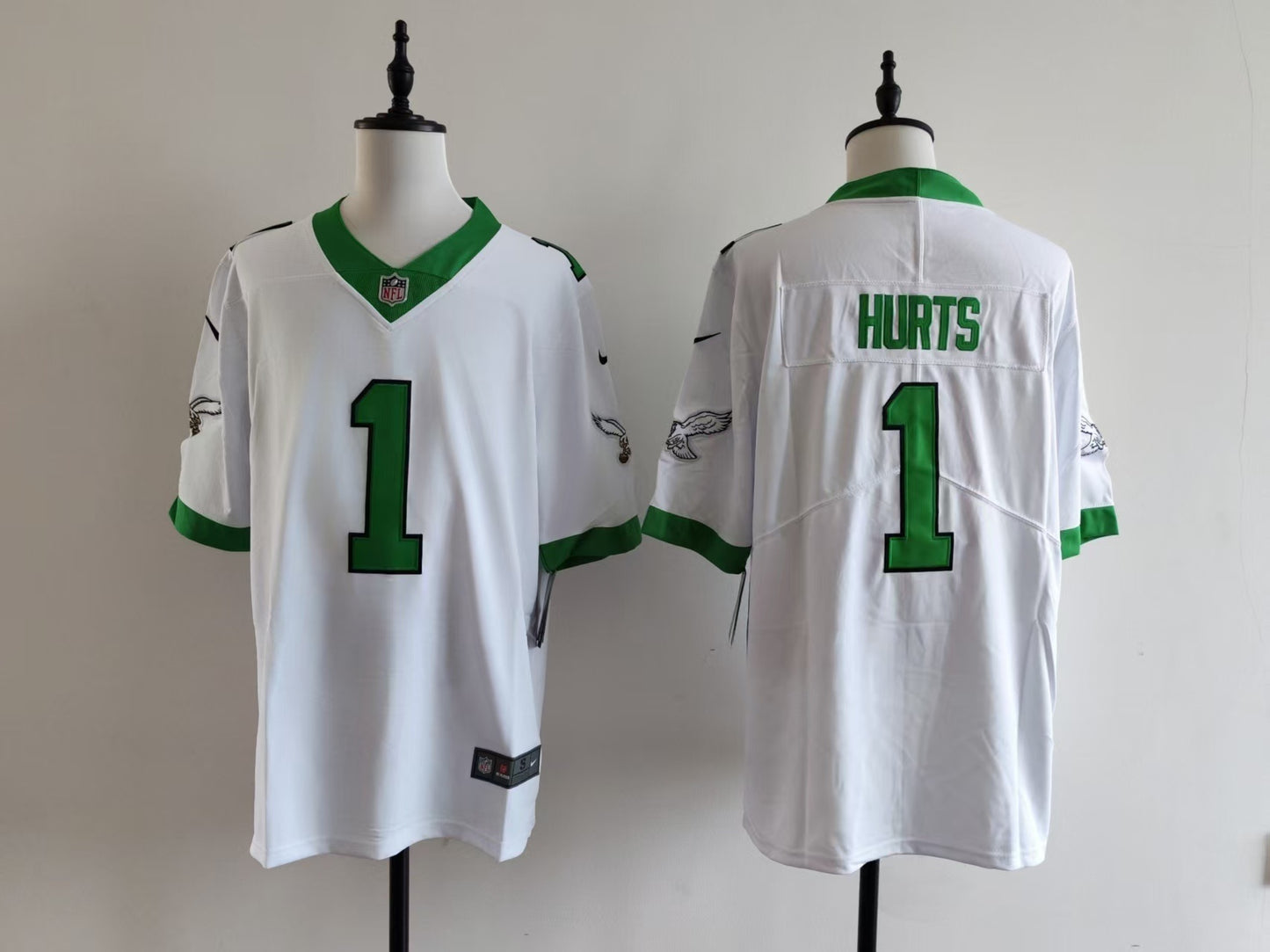 Men's Philadelphia Eagles Jalen Hurts Nike Jersey-White with green printing