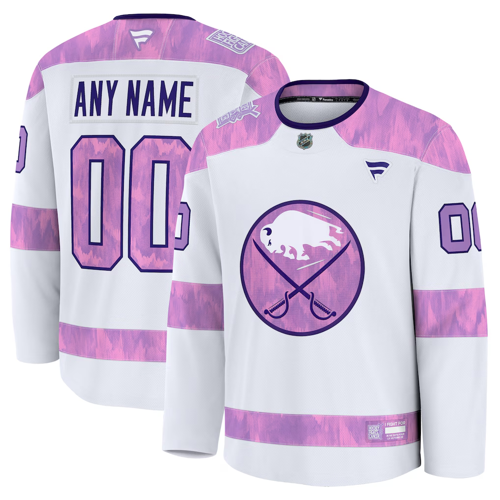 Men's Buffalo Sabres White Purple 2024 Hockey Fights Cancer Custom Practice Jersey