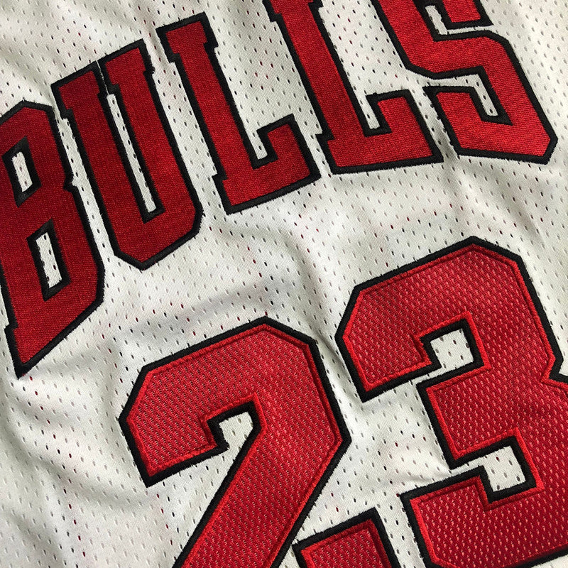Michael Jordan Chicago Bulls 23 White -Retro Dense Embroidery