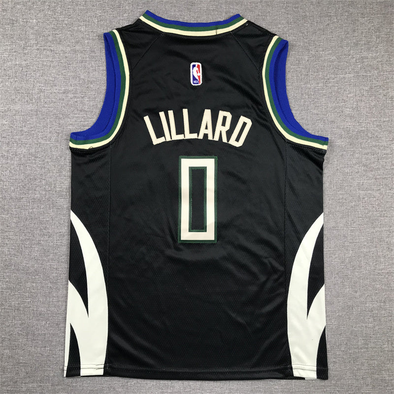 Youth Damian Lillard Milwaukee Bucks #0 Embroidered Jersey
