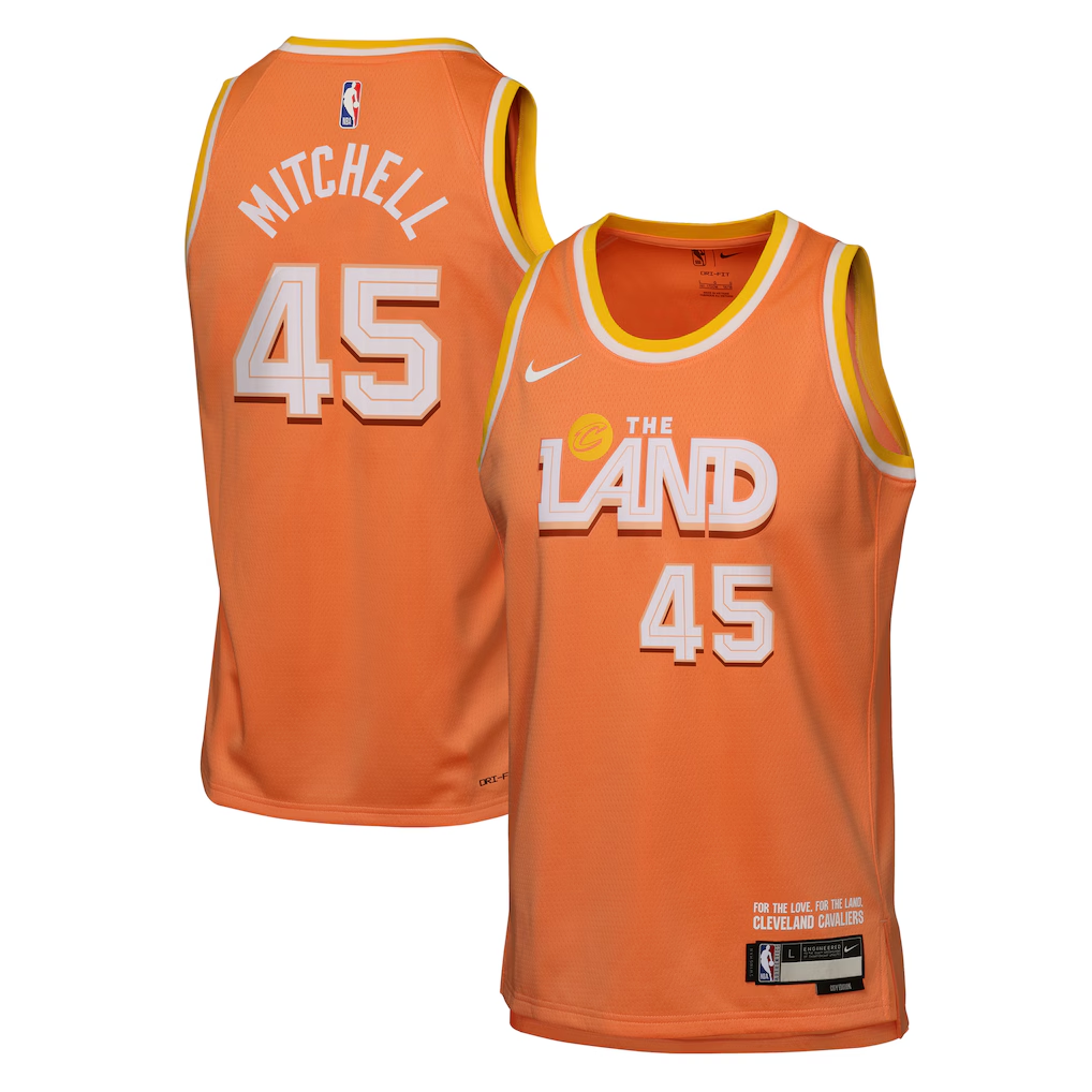Youth Cleveland Cavaliers Donovan Mitchell Nike Orange 2025/26 City Edition Swingman Jersey