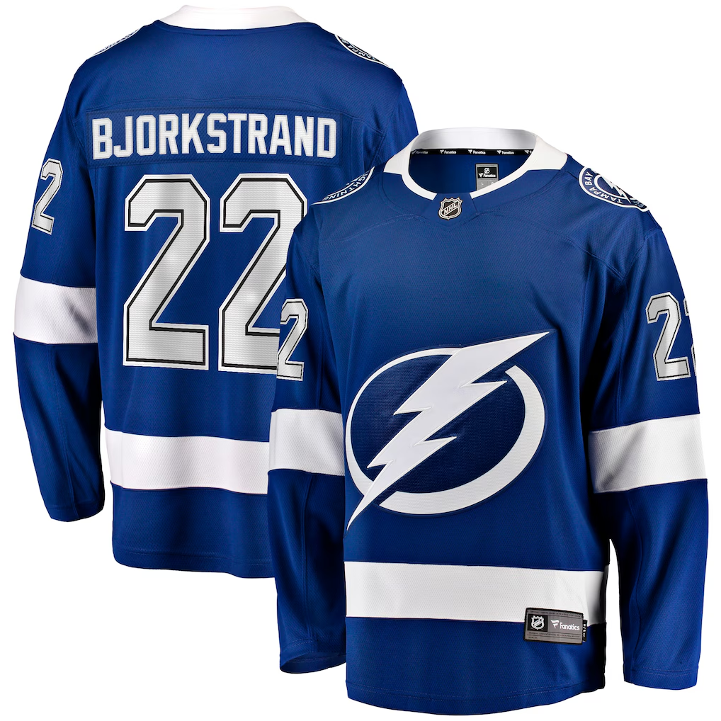 Men's Tampa Bay Lightning Oliver Bjorkstrand #22 Blue Home Breakaway Jersey