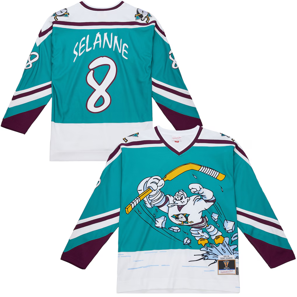Men's Anaheim Ducks Teemu Selanne #8Teal 1995-96 Power Play Jersey