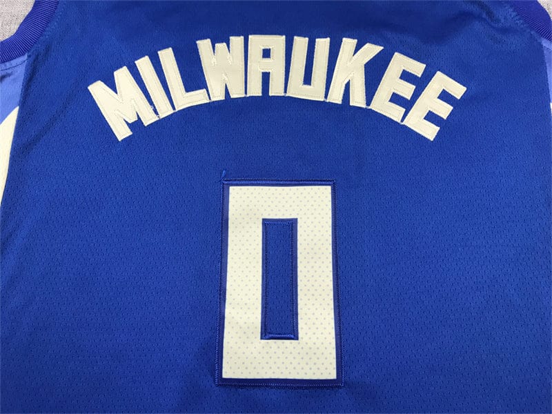 Mens Milwaukee Bucks Damian Lillard 0# Blue City Edition2023-2024 season Jersey