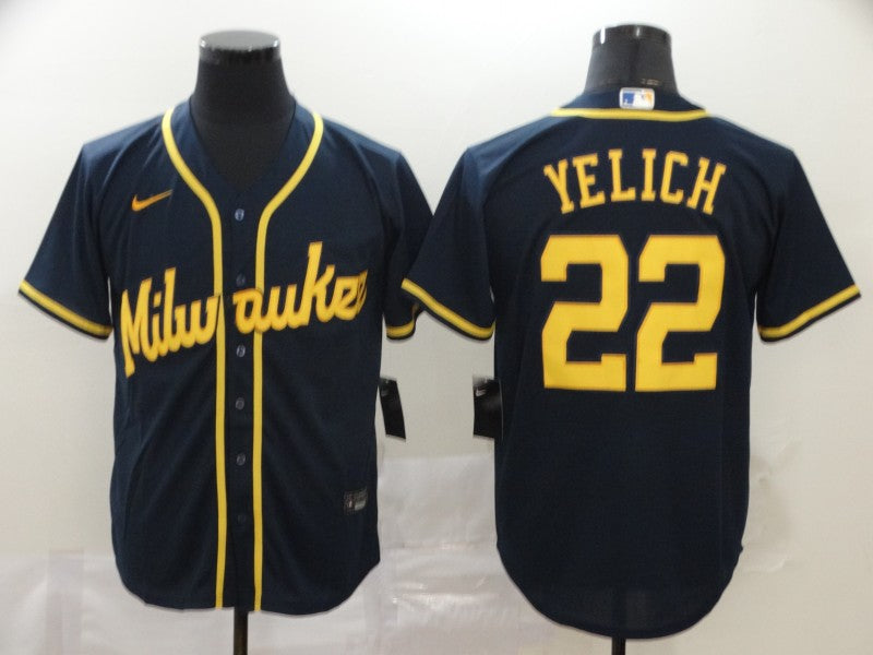 Men's Milwaukee Brewers Christian Yelich #22 Navy Player Jersey