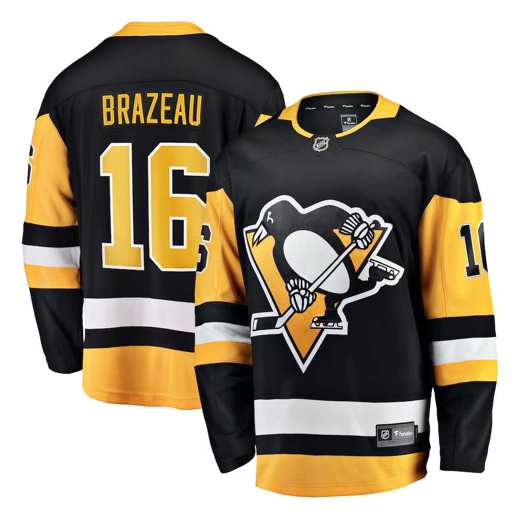 Men's Pittsburgh Penguins Justin Brazeau #16 Black Home Breakaway Jersey