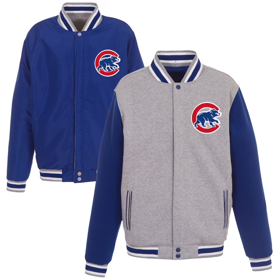 Men's Chicago Cubs Royal JH Design Reversible Fleece Full-Snap Jacket