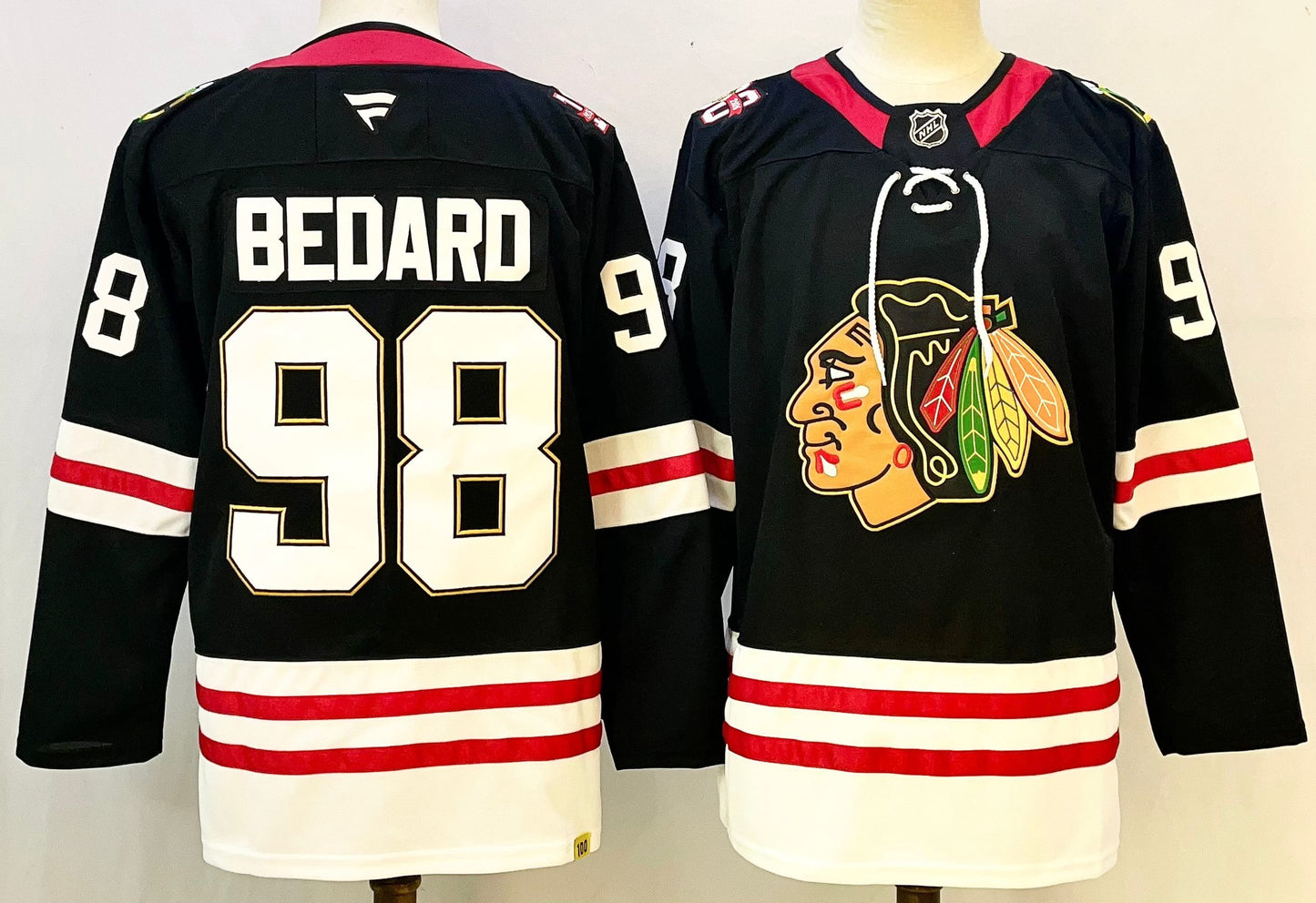 Men's Chicago Blackhawks Connor Bedard #98 Black Premium Player Jersey