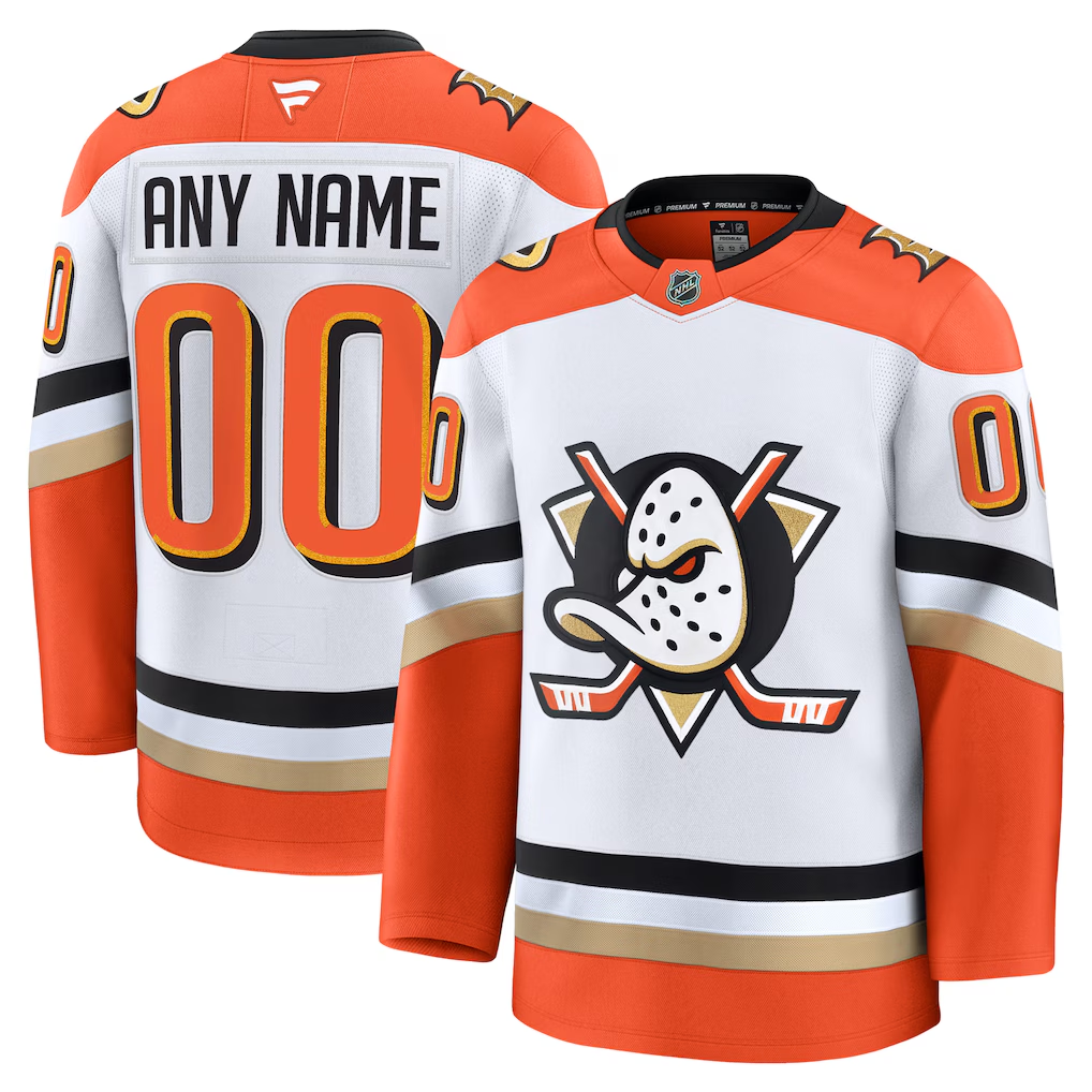 Men's Anaheim DucksWhite Away Premium Custom Jersey
