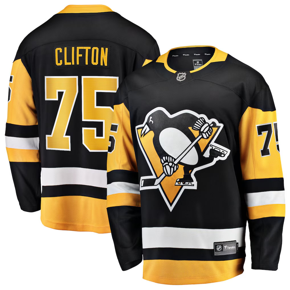 Men's Pittsburgh Penguins Connor Clifton #75 Black Home Breakaway Jersey