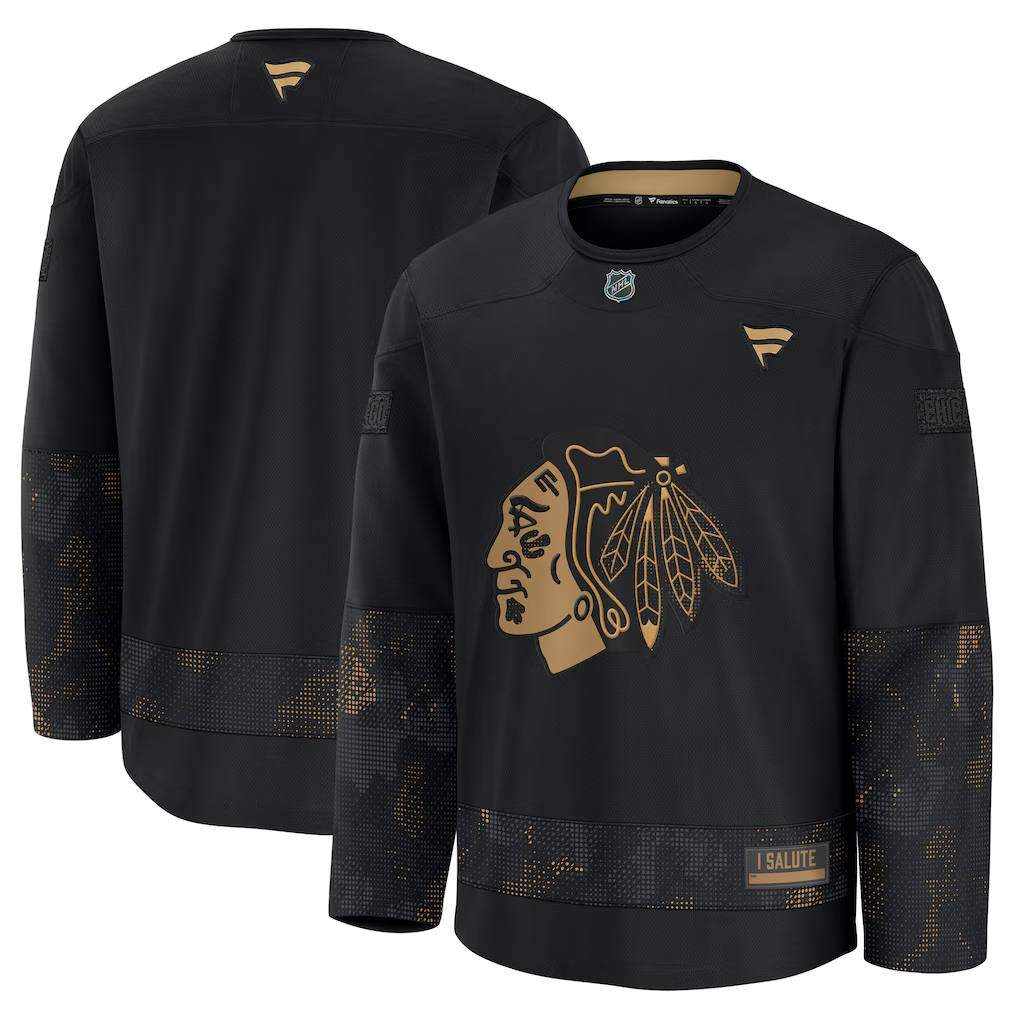 Men's Chicago Blackhawks Black 2024 Military Appreciation Practice Blank Jersey
