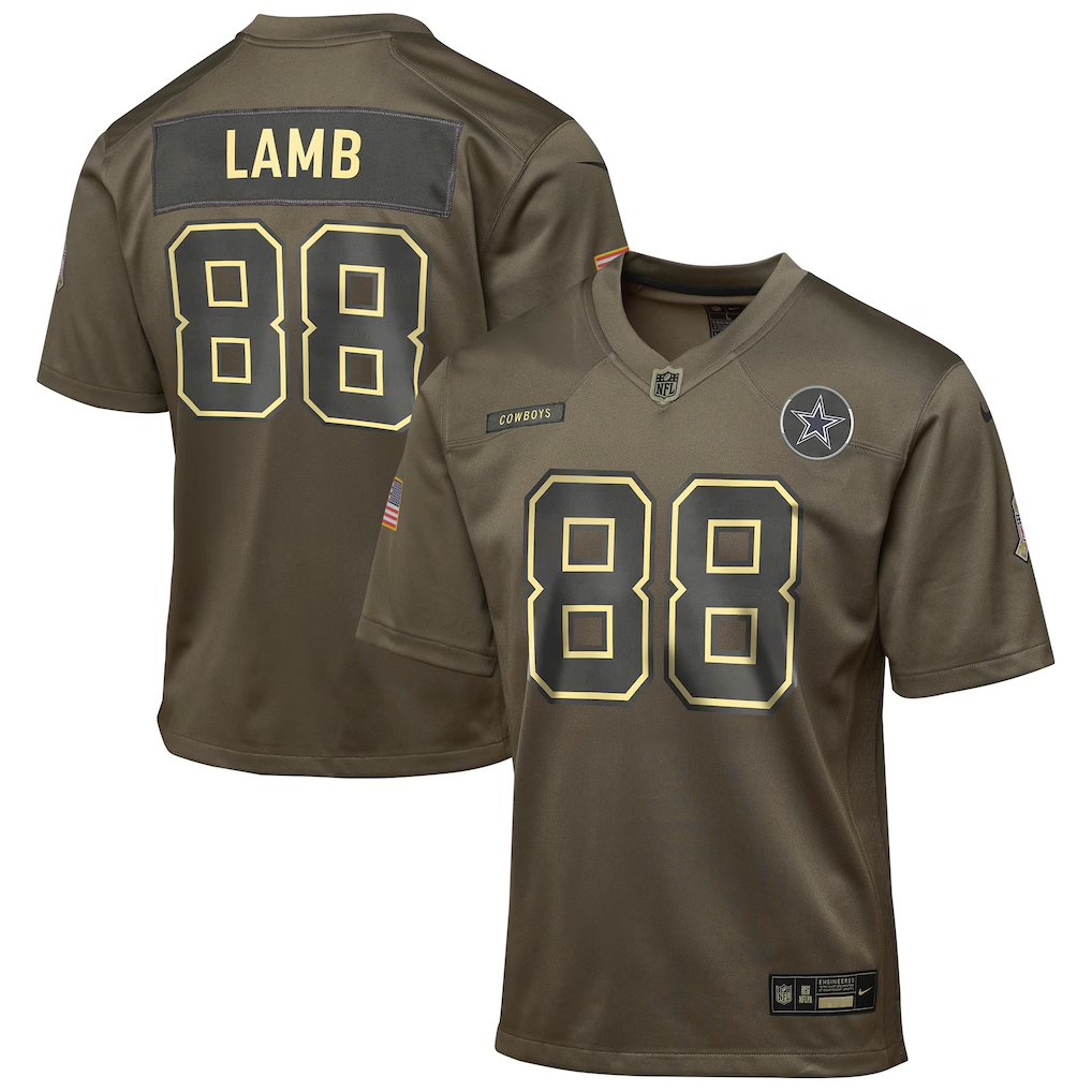 Youth Dallas Cowboys CeeDee Lamb Nike Olive 2025 Salute to Service Game Jersey