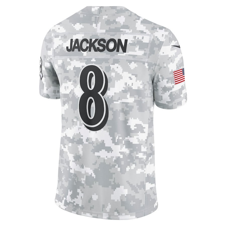 Lamar Jackson 8 Baltimore Ravens 2024 Salute to Service Limited Men Jersey - Arctic Camo