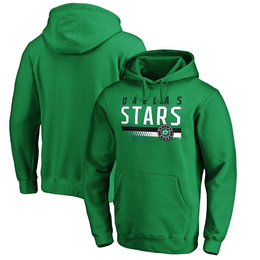 Men's Branded Kelly Green Dallas Stars Staggered Stripe Pullover Hoodie