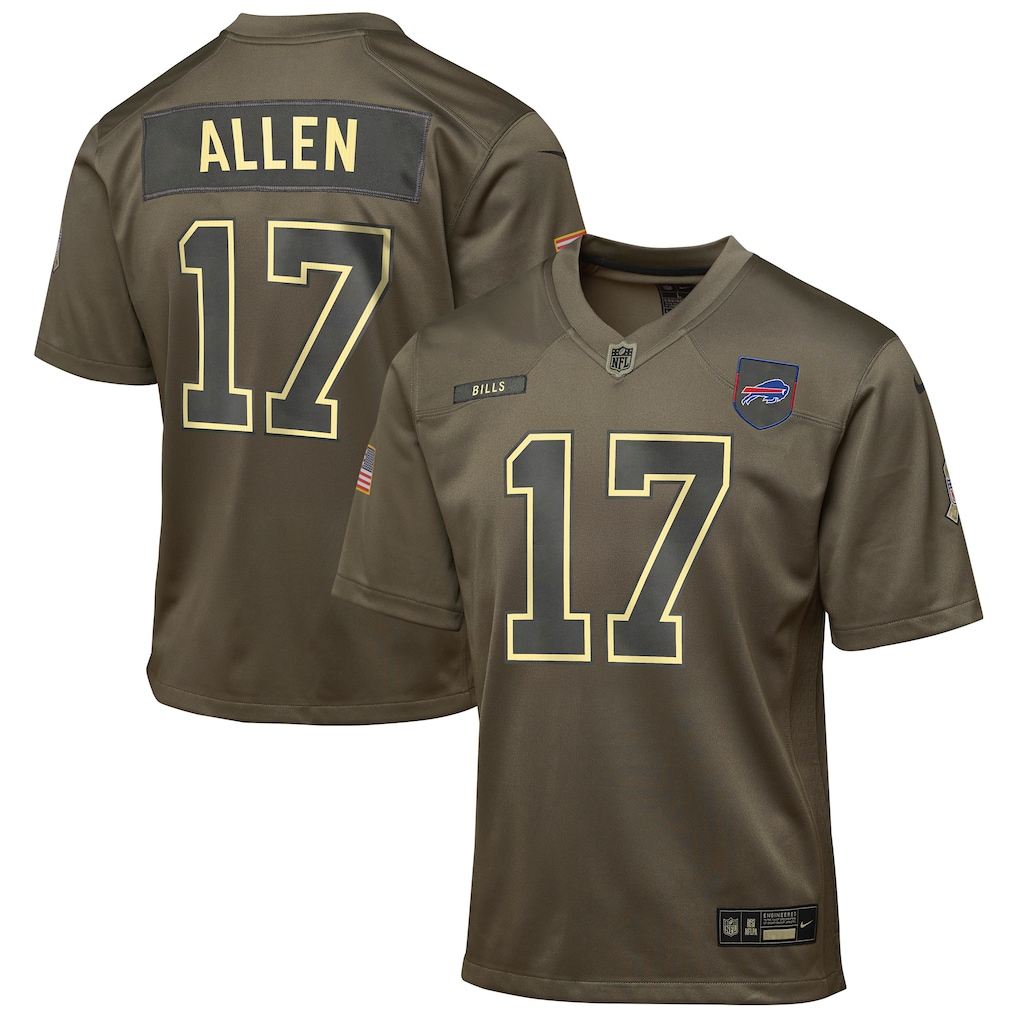 Youth Buffalo Bills Josh Allen Nike Olive 2025 Salute to Service Game Jersey