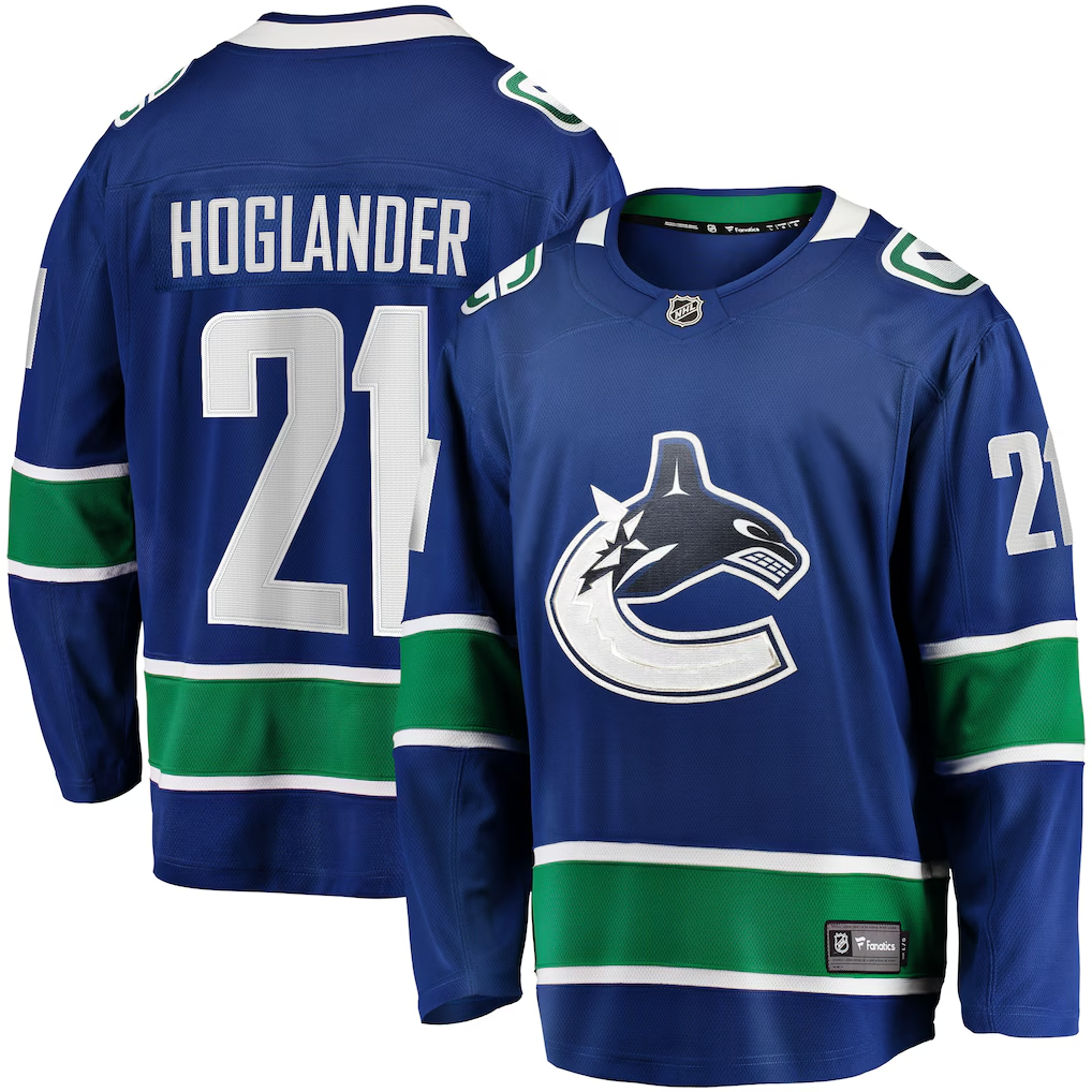 Men's Vancouver Canucks Nils Hoglander #21 Blue Home Breakaway Player Jersey