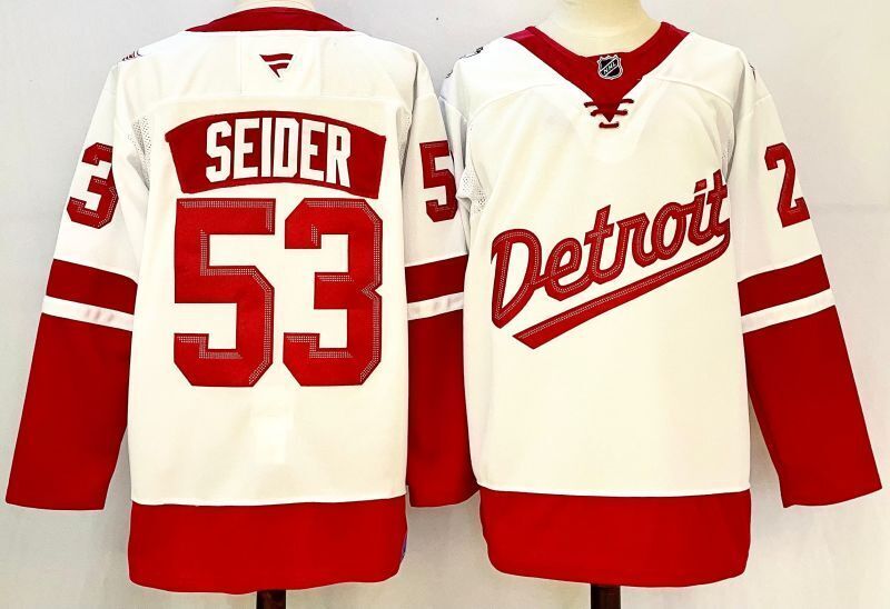Men's Detroit Red Wings Moritz Seider #53 White Player Game Jersey