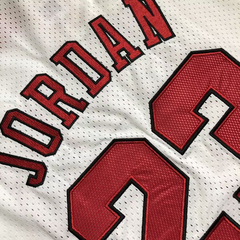 Michael Jordan Chicago Bulls 23 White -Retro Dense Embroidery