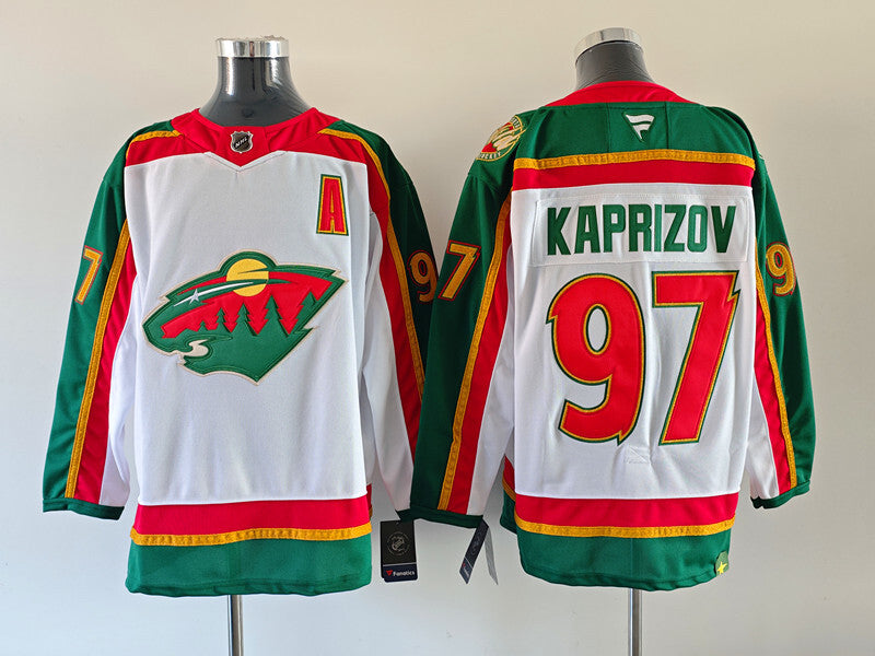 Men's Minnesota Wild Kirill Kaprizov #97 White 25th Anniversary Premium Player Jersey