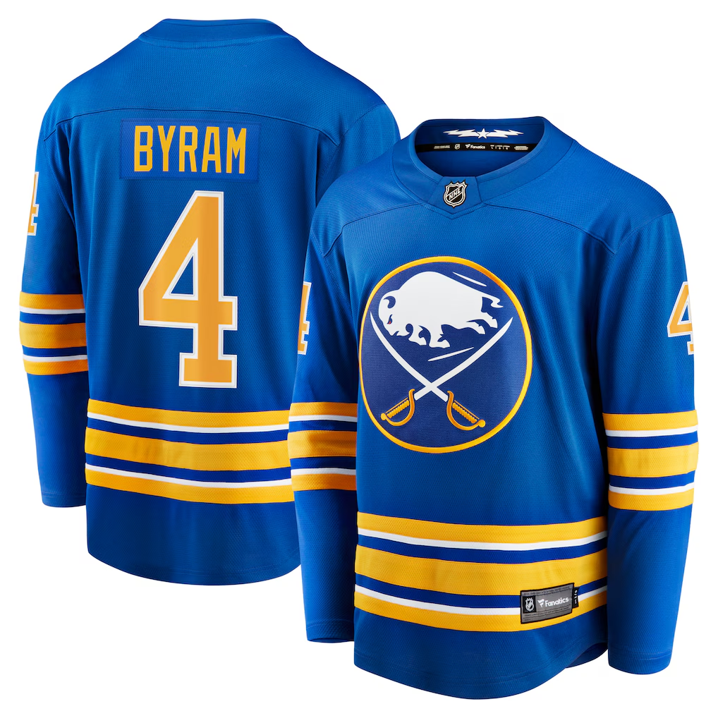 Men's Buffalo Sabres Bowen Byram #4 Royal Home Breakaway Jersey