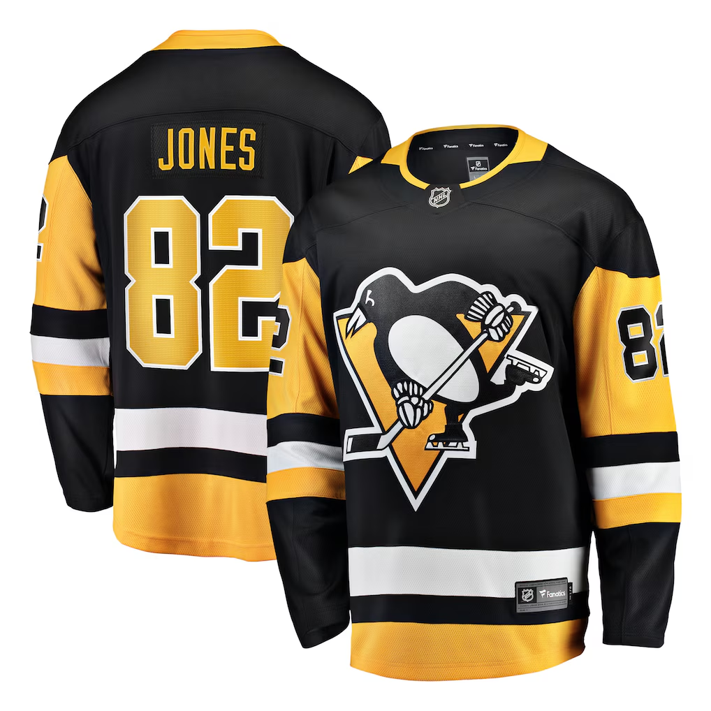 Men's Pittsburgh Penguins Caleb Jones #82 Black Home Breakaway Jersey