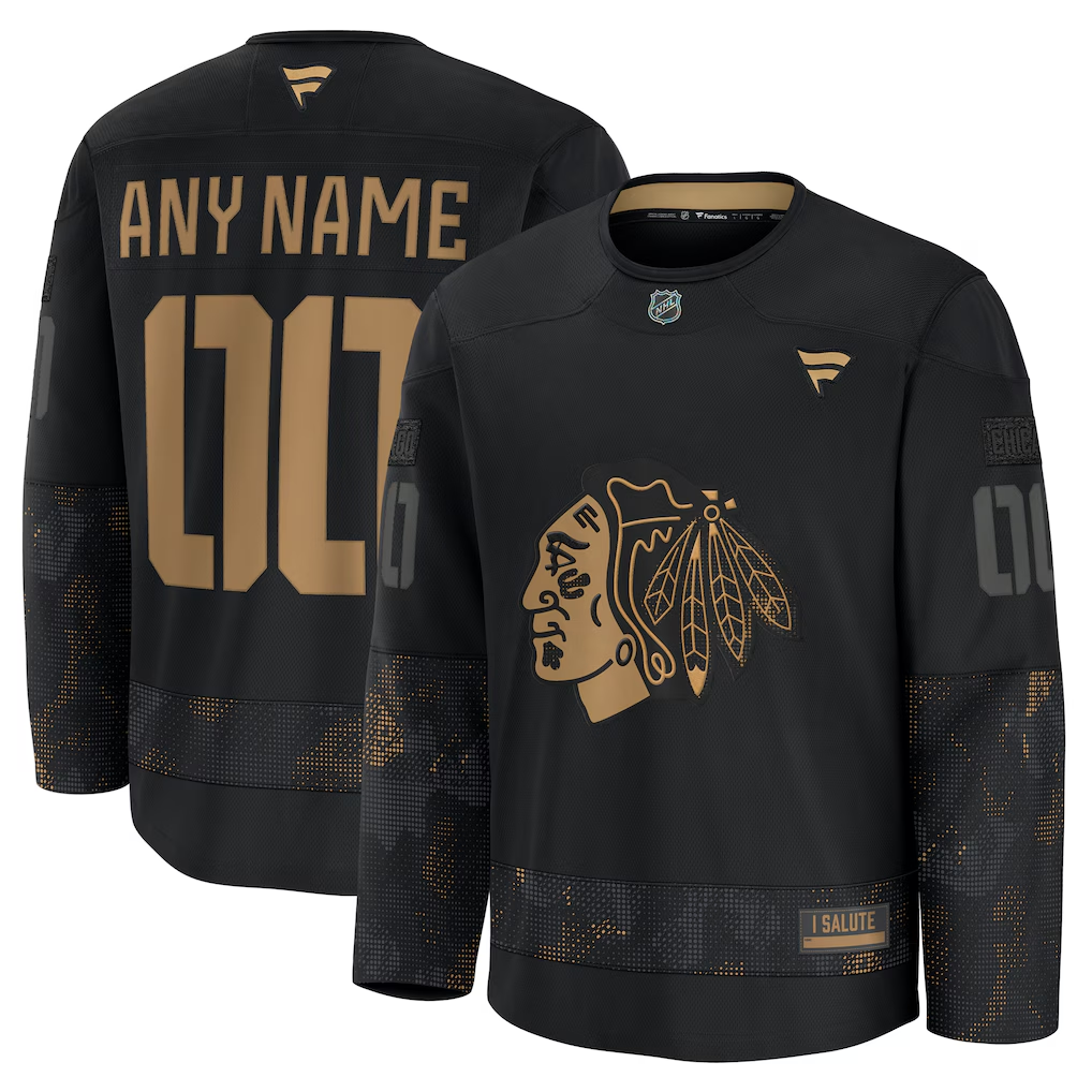 Men's Chicago Blackhawks Black 2024 Military Appreciation Practice Custom Jersey
