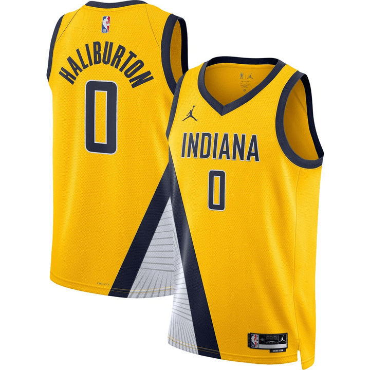Men's Indiana Pacers Tyrese Haliburton Gold2023-2024 season Jersey