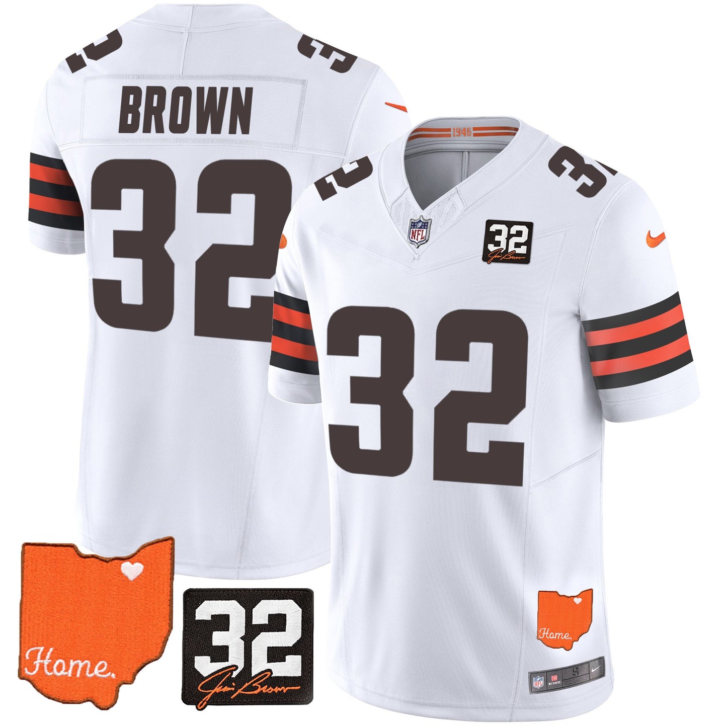 Jim Brown Cleveland Browns #32 Jim Brown Memorial & Home Patch Jersey – All Stitched