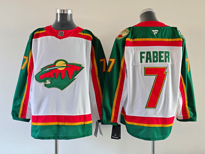 Men's Minnesota Wild Brock Faber #7 White 25th Anniversary Premium Jersey