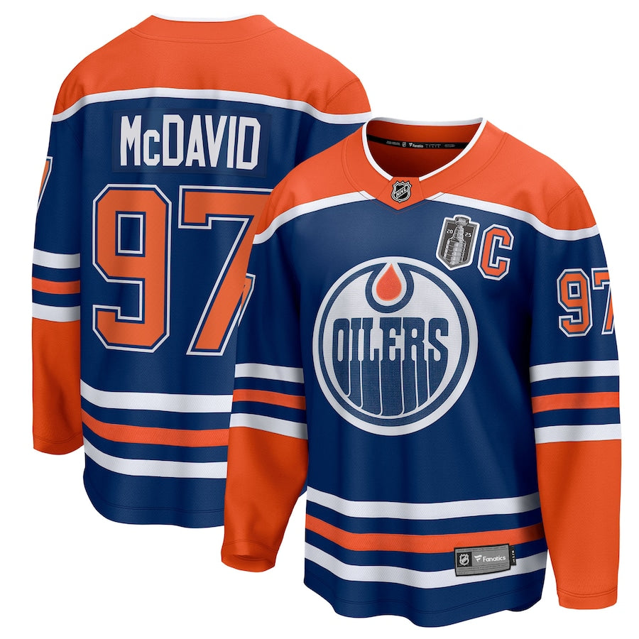 Men's Edmonton Oilers Connor McDavid Fanatics Royal 2025 Stanley Cup Final Home Breakaway Jersey
