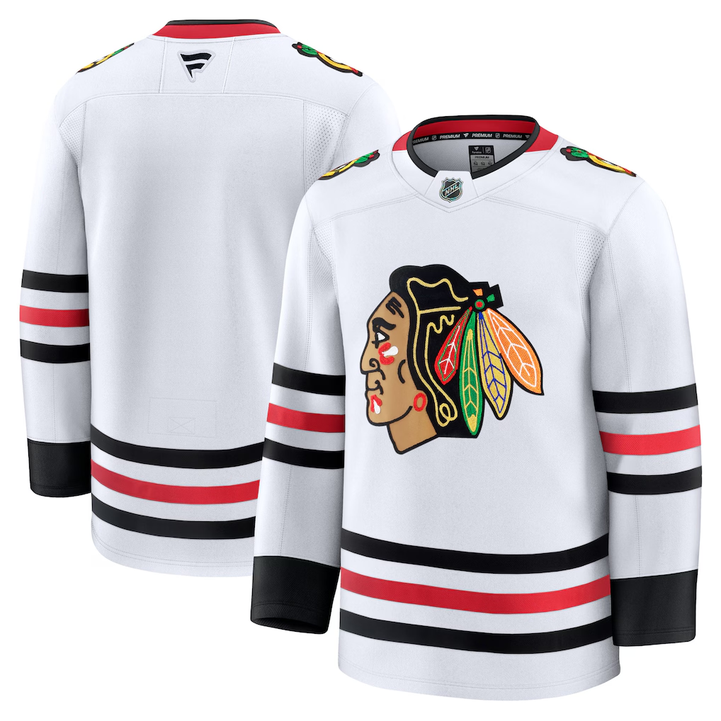 Men's Chicago Blackhawks White Away Premium Blank Jersey