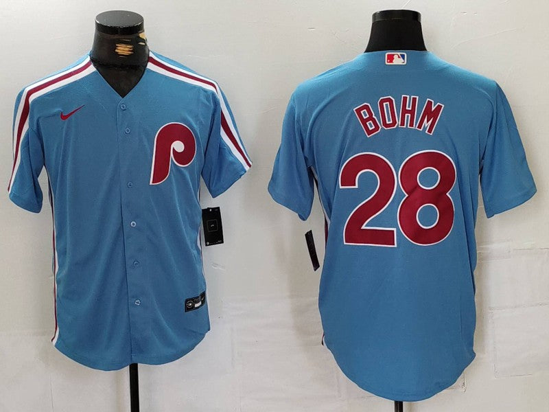 Men's Philadelphia Phillies Alec Bohm #28 Light Blue Alternate Jersey