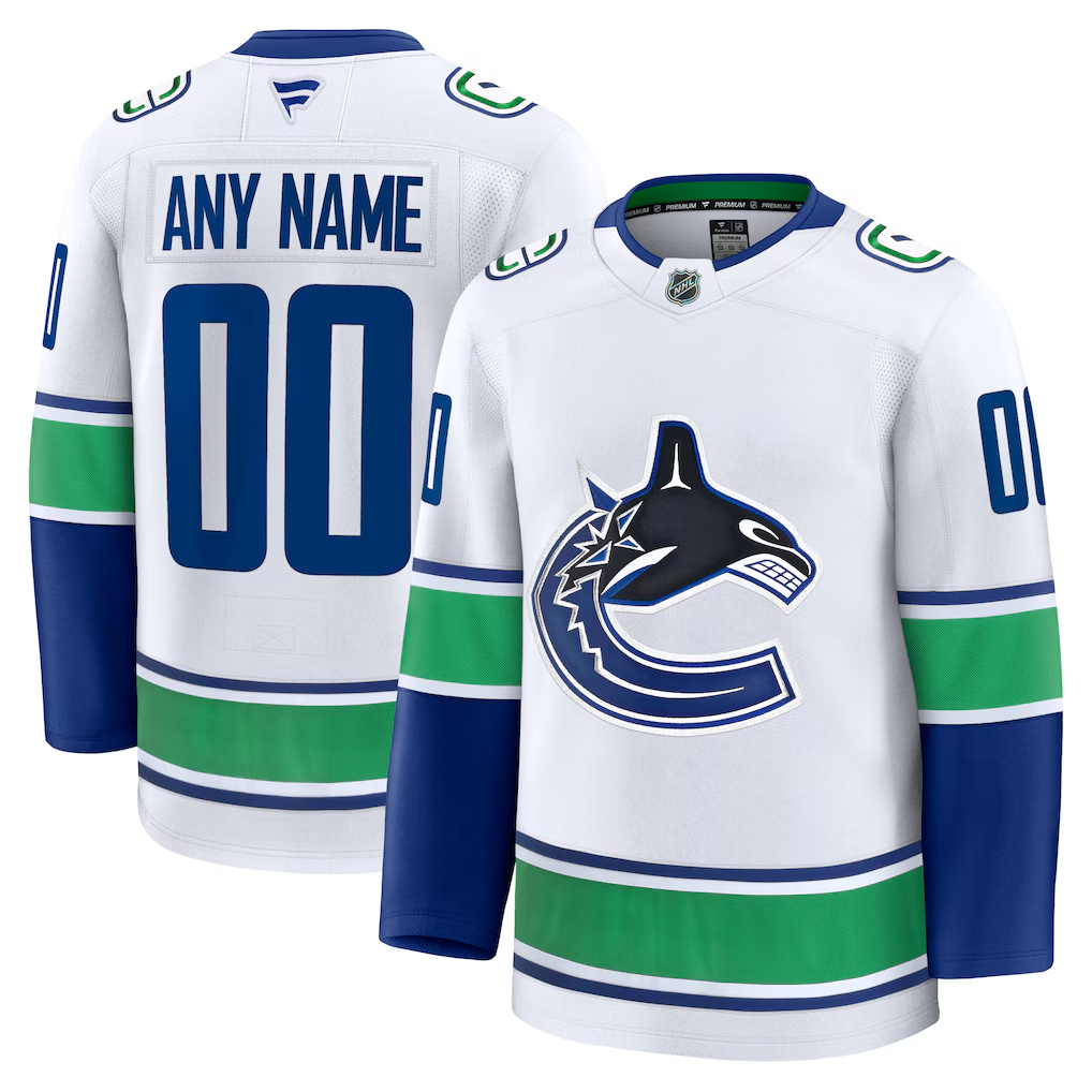 Men's Vancouver Canucks White Away Premium Custom Jersey