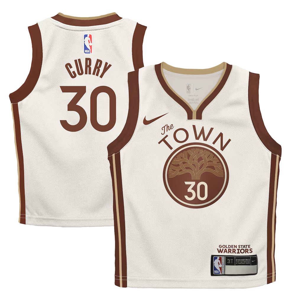 Preschool Golden State Warriors Stephen Curry Nike Tan 2025/26 City Edition Swingman Jersey