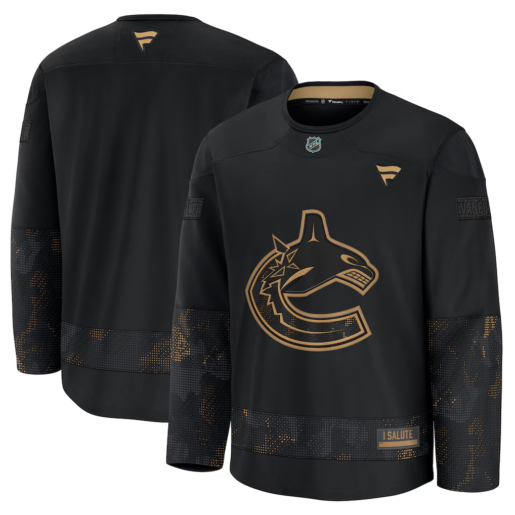 Men's Vancouver Canucks Black 2024 Military Appreciation Practice Blank Jersey