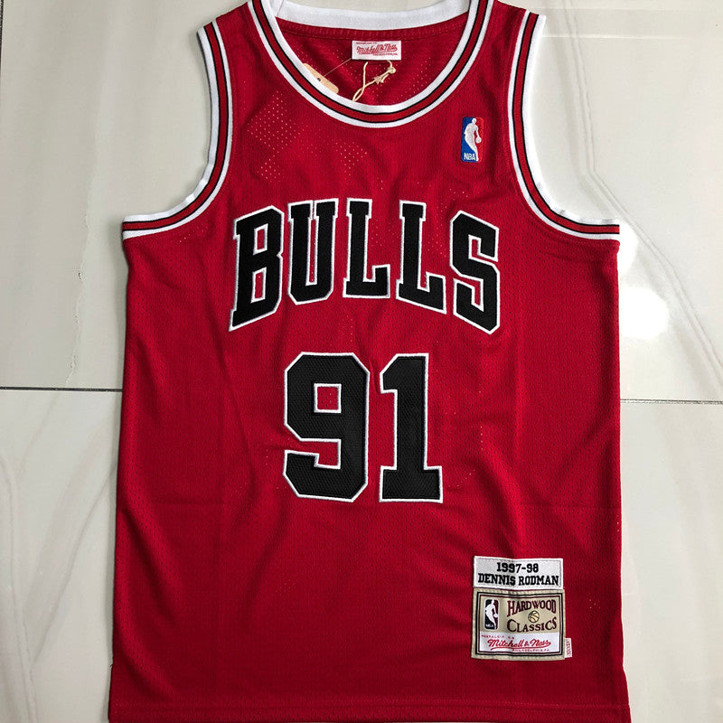 Chicago Bulls Dennis Rodman 91 Red Thorwback Jersey