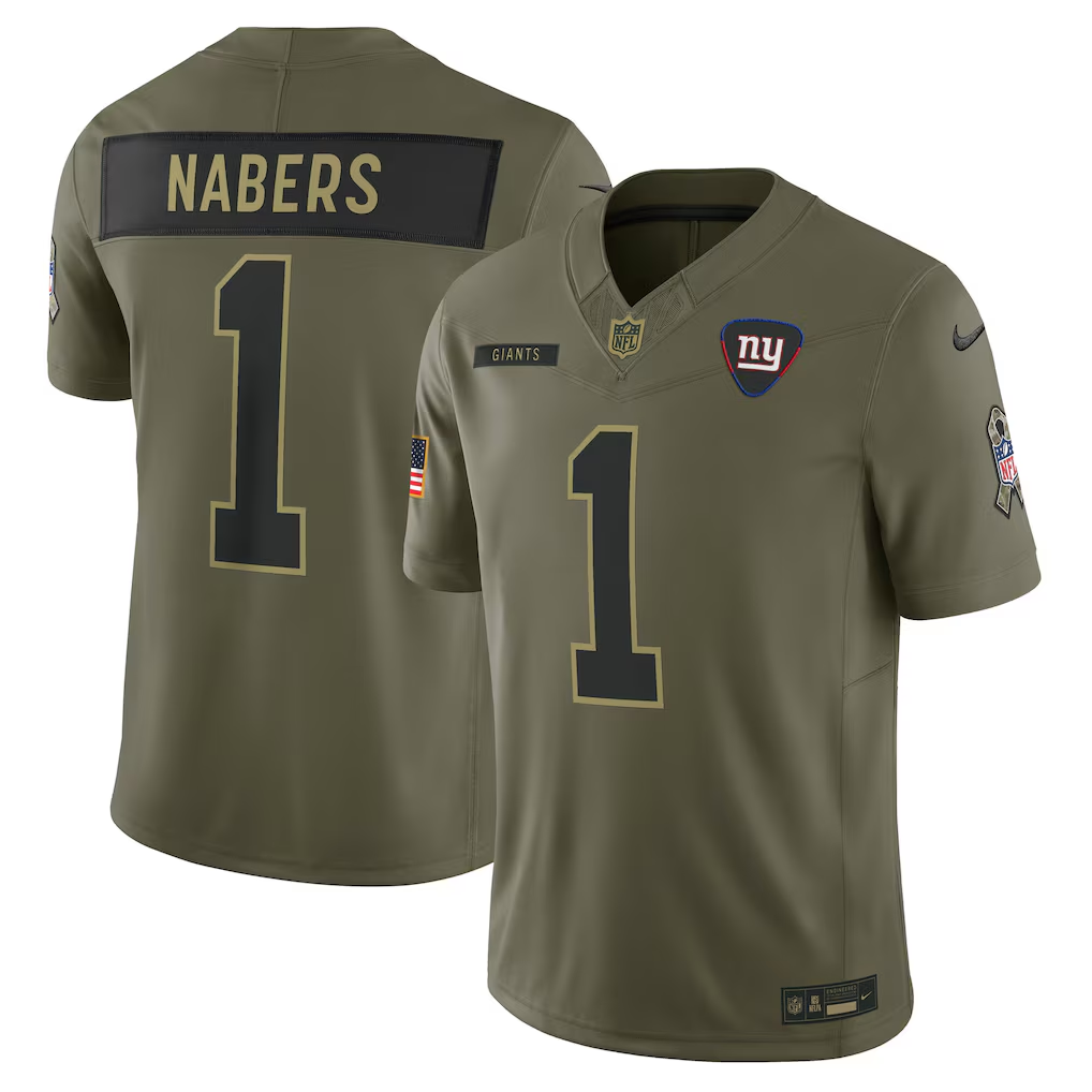 Men's New York Giants Malik Nabers Nike Olive 2025 Salute to Service Limited Jersey