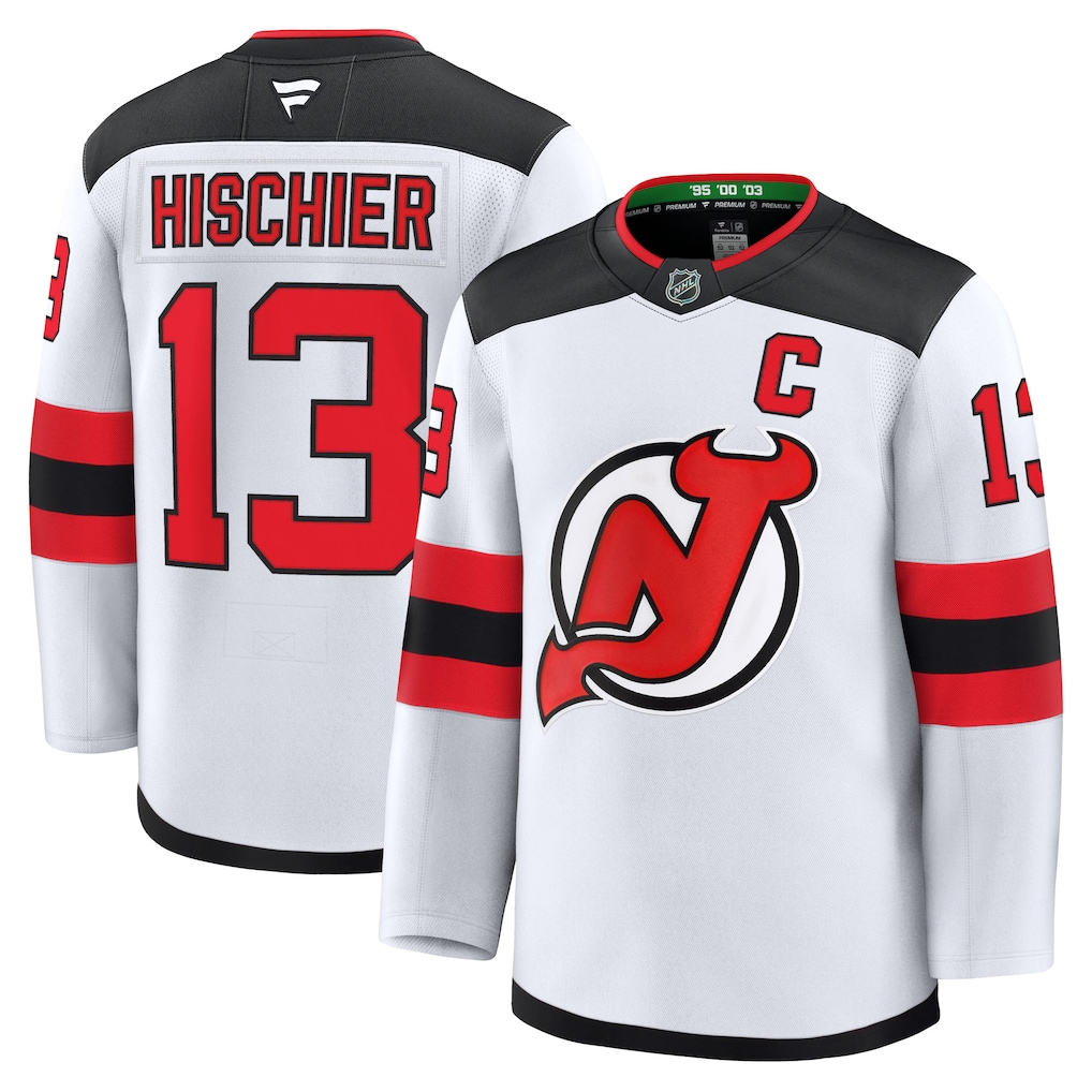 Men's New Jersey Devils Nico Hischier #13 White Away Premium Jersey