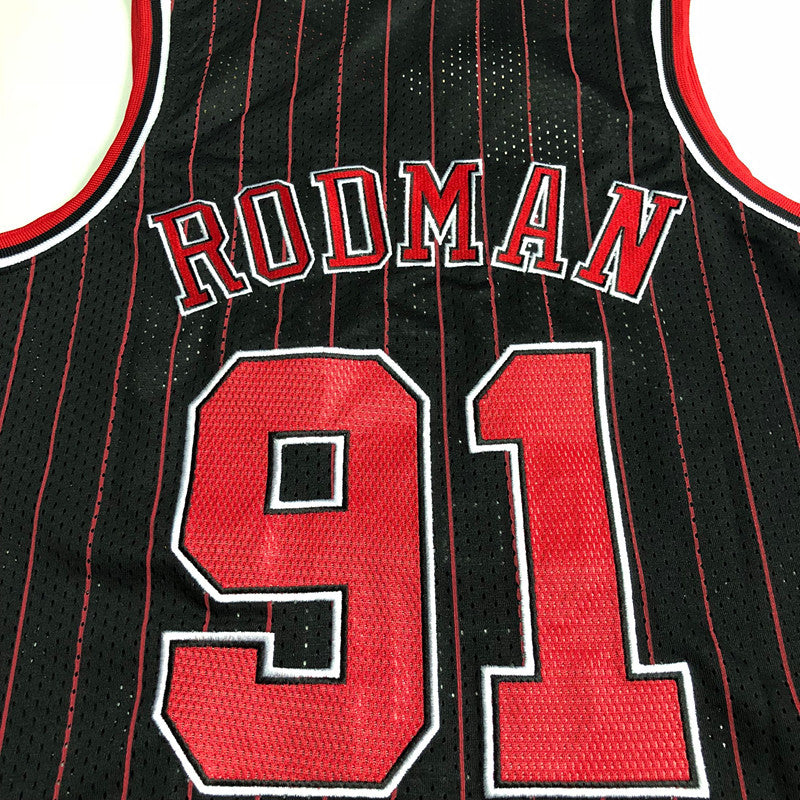 Chicago Bulls Dennis Rodman 91 Black Thorwback Jersey