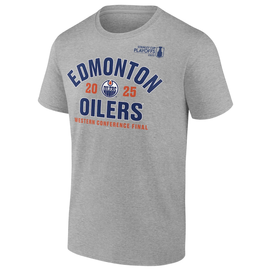 Men's Edmonton Oilers Heather Gray 2025 Stanley Cup Playoffs Western Conference Final Contender T-Shirt