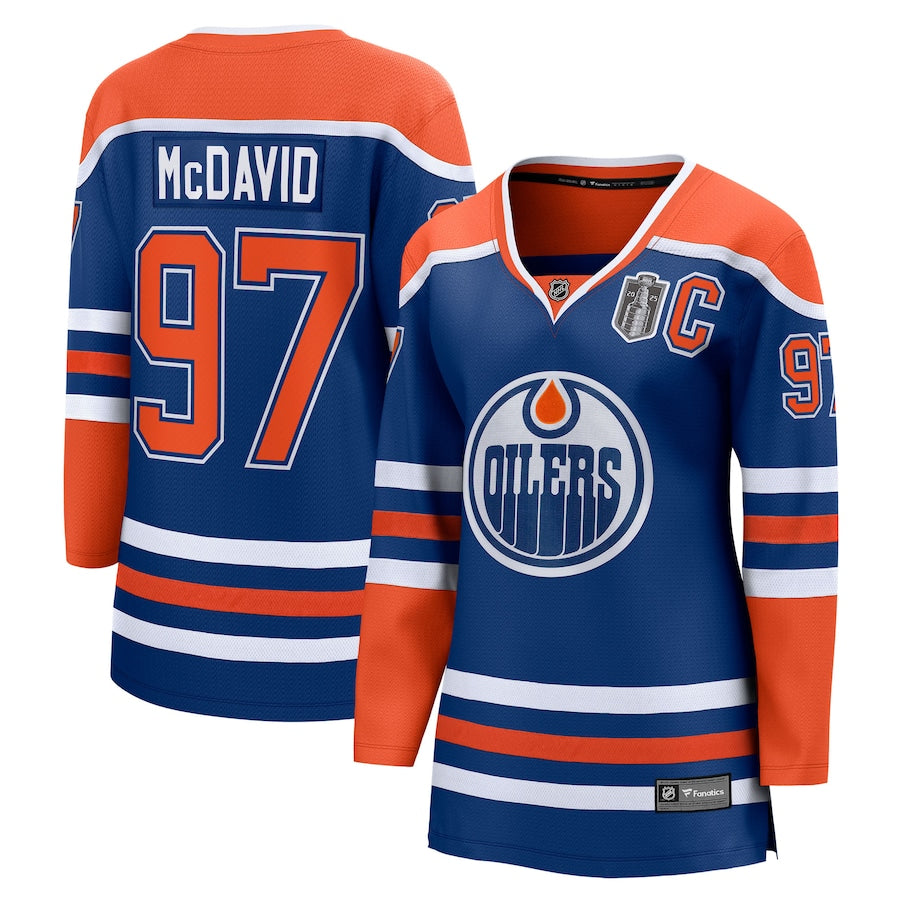 Women's Edmonton Oilers Connor McDavid Fanatics Royal 2025 Stanley Cup Final Home Breakaway Jersey