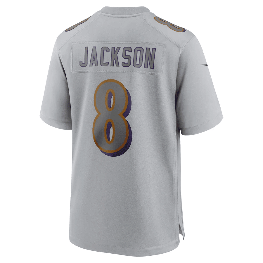 Lamar Jackson 8 Baltimore Ravens Men Atmosphere Fashion Game Jersey - Gray