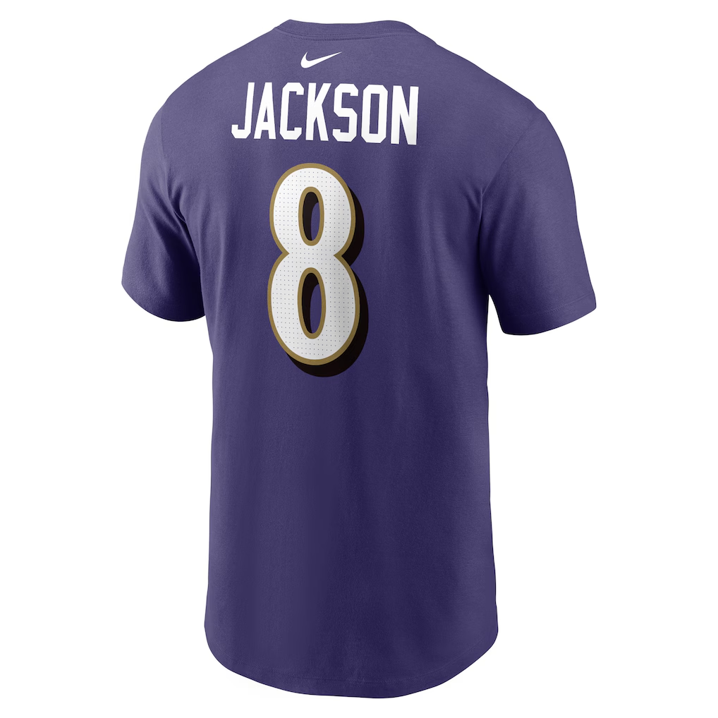 Men's Baltimore Ravens Lamar Jackson Nike Purple Player Name & Number T-Shirt