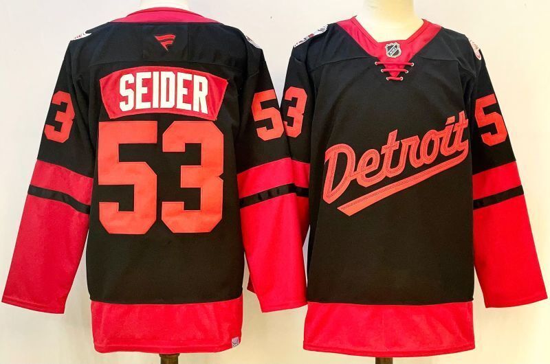 Men's Detroit Red Wings Moritz Seider #53 Black Player Game Jersey