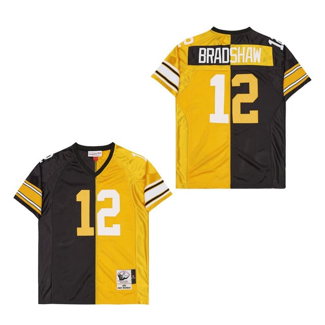 Terry Bradshaw 12 Pittsburgh Steelers Two-Toned Retro Throwback Men Jersey - Black/Yellow