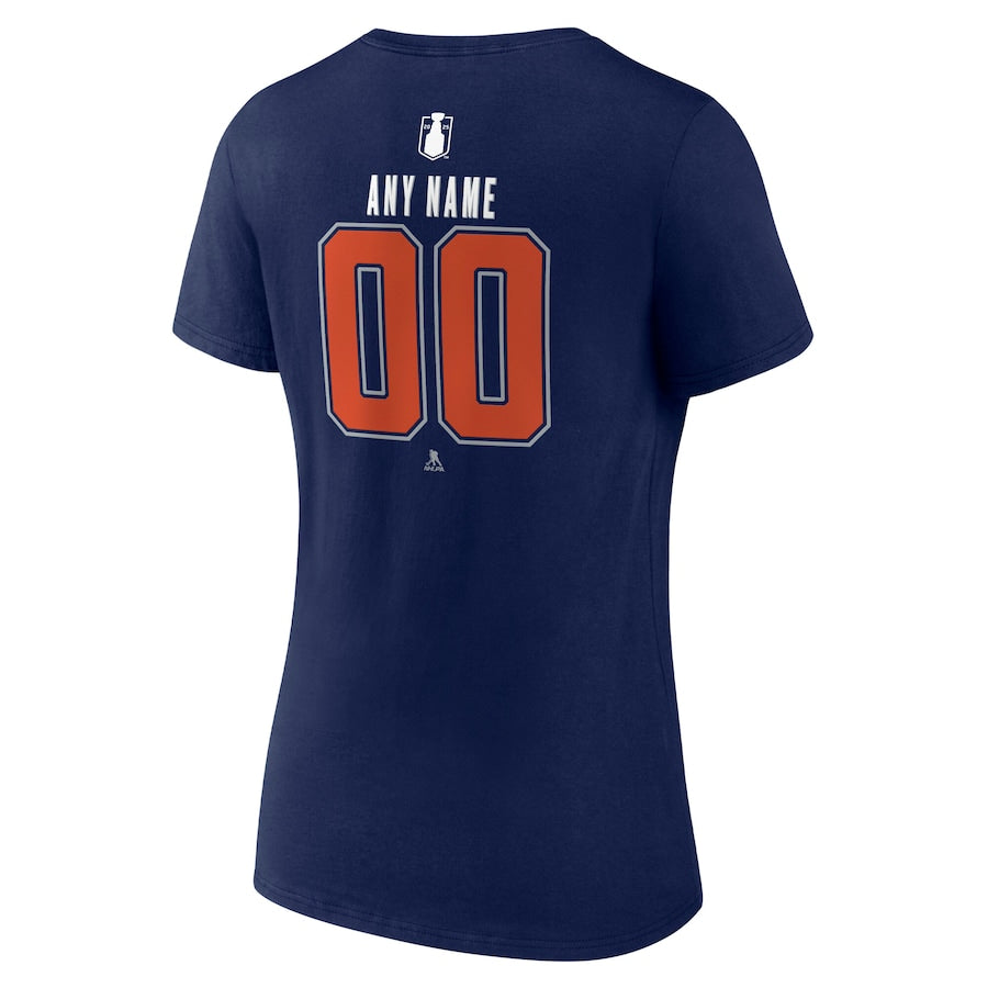 Women's Edmonton Oilers Navy 2025 Stanley Cup Final Custom V-Neck T-Shirt
