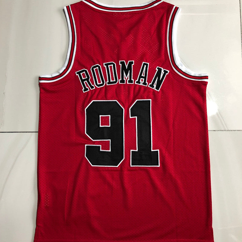 Chicago Bulls Dennis Rodman 91 Red Thorwback Jersey